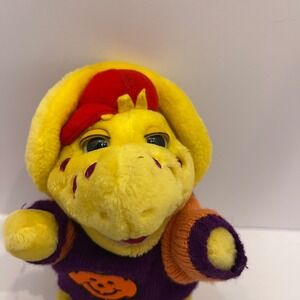 Rare Barney Friend BJ  Dinosaur Plush Red Hat Purple Pumpkin Sweater Orange Trim